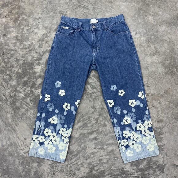 Calvin Klein Pants - Vintage Y2K Calvin Klein Sz 8 Floral Patterned Unique Blue Denim Capri Pants
